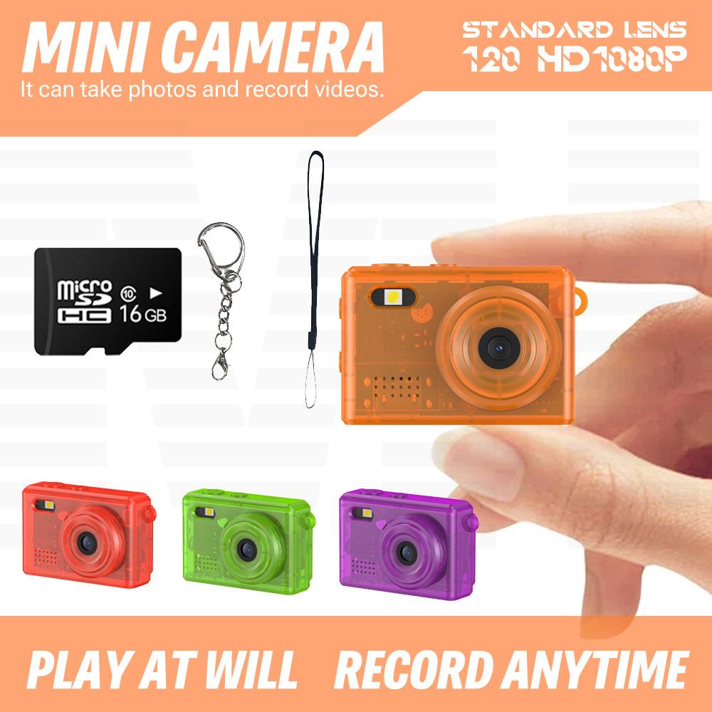 Mini keychain camera, can take photos and record videos, tiny camera, retro digital video recorder with LED flash, portable travel camera for capturing life's moments, transparent casing, limited Christmas edition color.