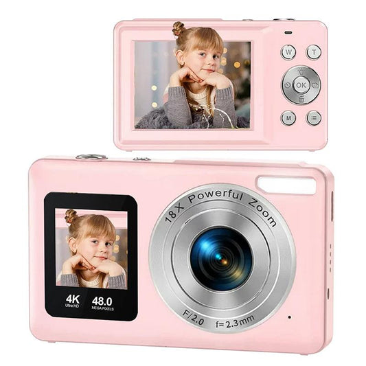 【Front and rear dual-screen cameras】DC06S Dual Screen Digital Camera,CCD 4K mini Camera with 16G Memory Card, Supports Photos and Videos, PC Camera