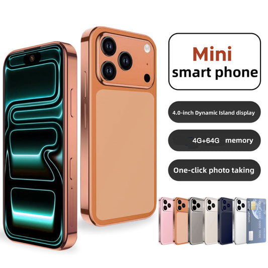 I17 Mini phone, Mini smartphone with quad core processor, 4.0 inch screen, 4GB RAM + 64GB storage, 3G, 4000mAh battery, pocket sized Android 15 phone.
