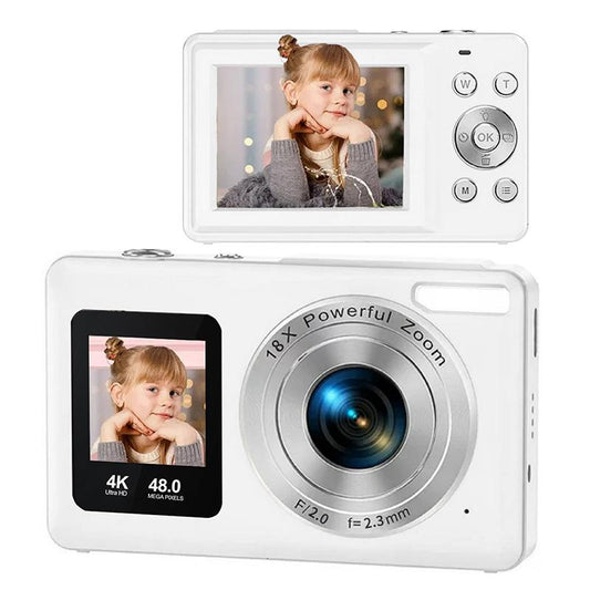 【Front and rear dual-screen cameras】DC06S Dual Screen Digital Camera,CCD 4K mini Camera with 16G Memory Card, Supports Photos and Videos, PC Camera